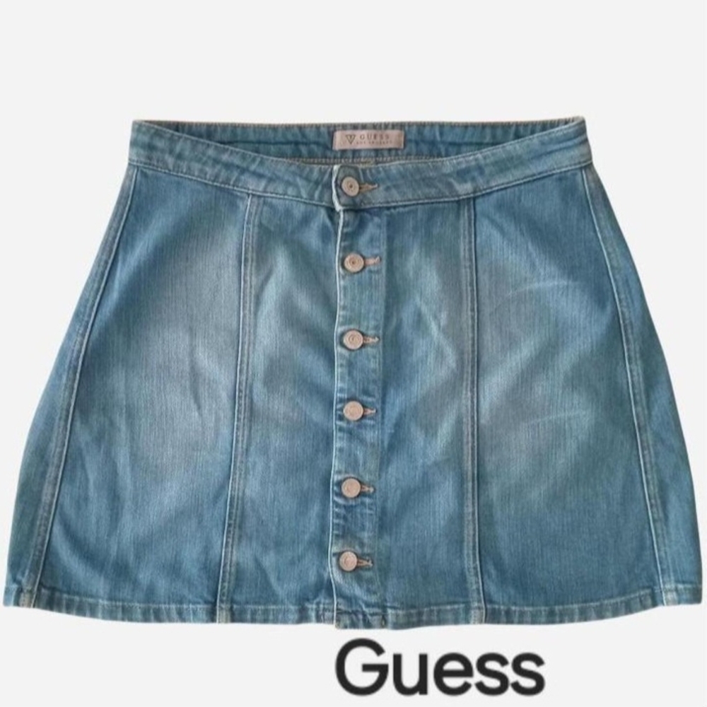 Guess Mini Denim Button-Up Skirt A-Line Y2K Size 29'' Jean Skirt Campus 90s